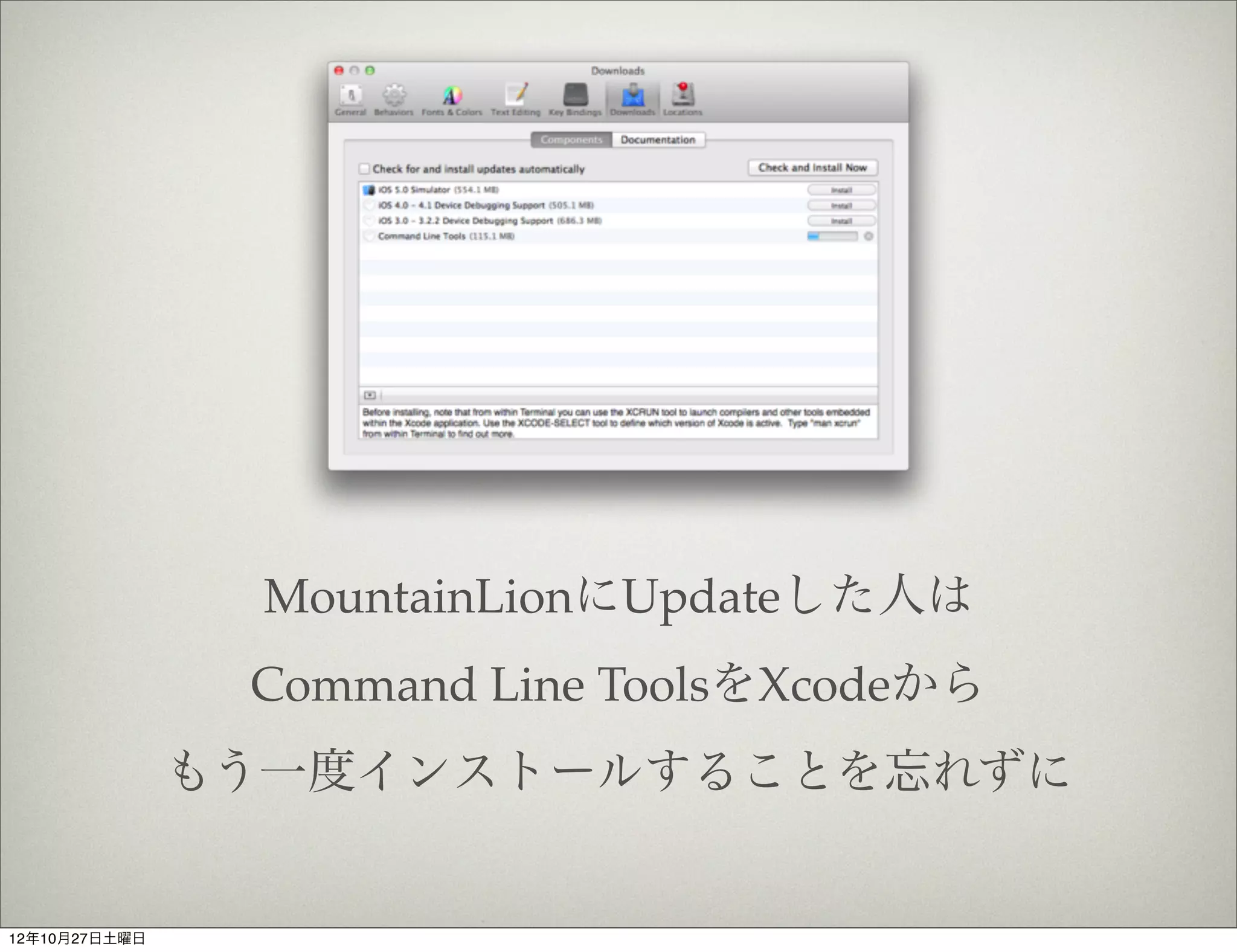 Programming

                                          motioncast #4
                http://motioncasts.tv/4-sugarcube-and-geomotion/




12年10月27日土曜日
 