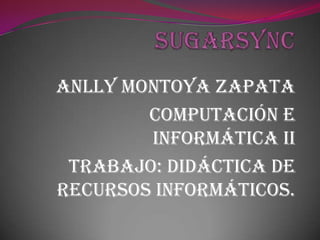 Anlly Montoya zapata
        Computación e
        informática II
 Trabajo: didáctica de
recursos informáticos.
 