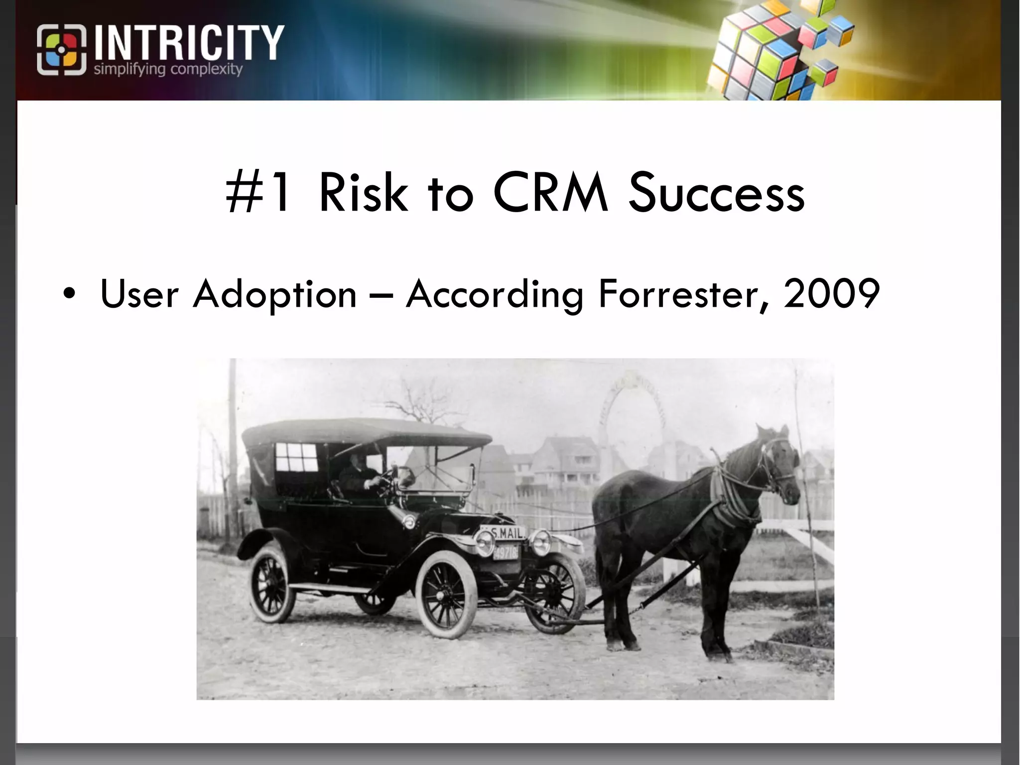 #1 Risk to CRM Success User Adoption – According Forrester, 2009 