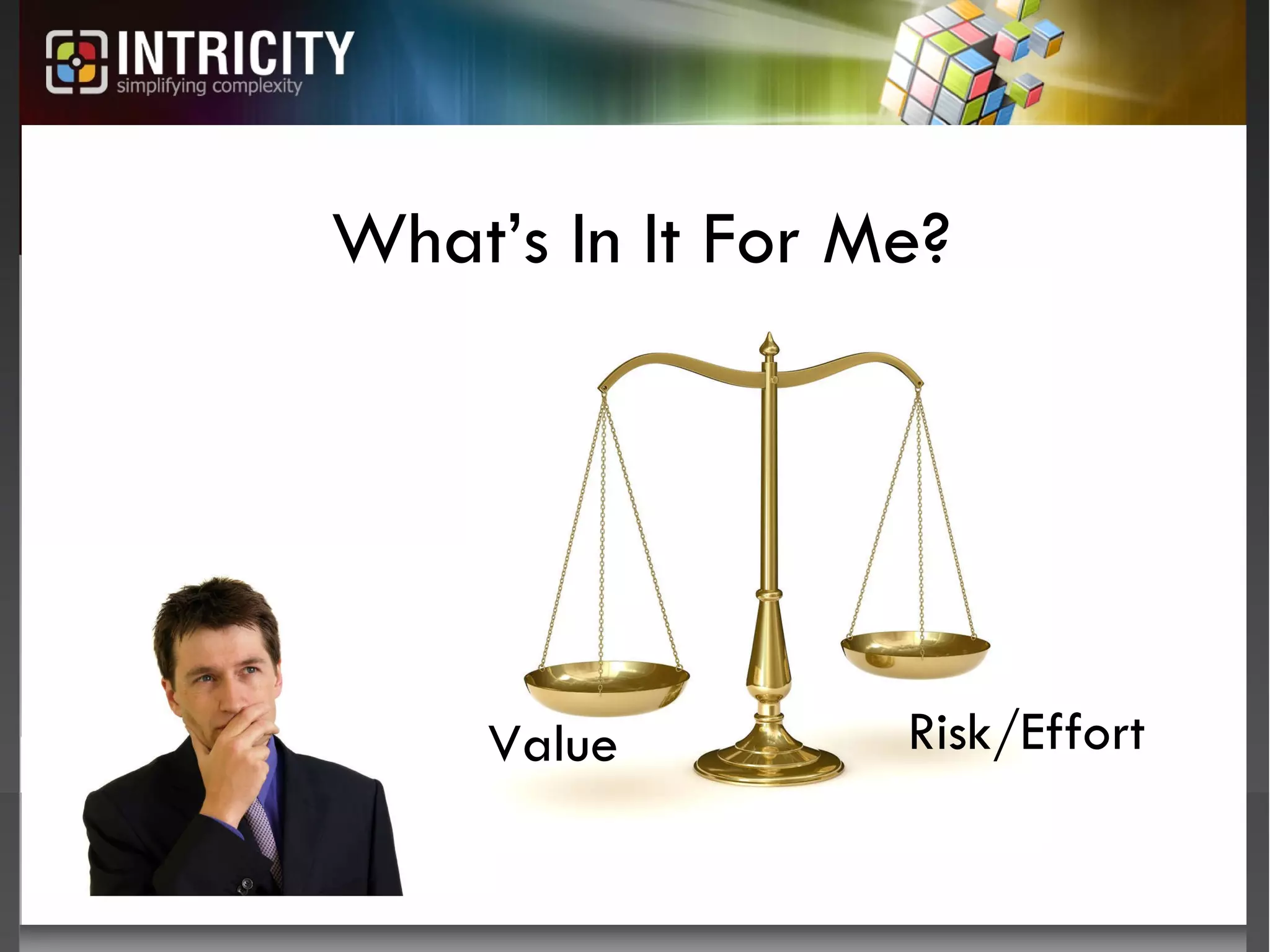 What’s In It For Me? Value Risk/Effort 
