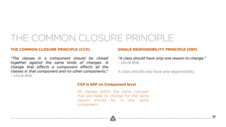 THE COMMON CLOSURE PRINCIPLE (CCP)
“The classes in a component should be closed
together against the same kinds of changes...