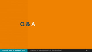 Organized by the Community, for the Community.SUGCON  NORTH AMERICA  2015 50
Q & A
 