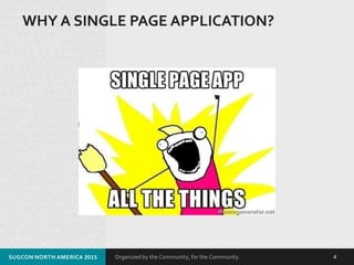 Organized by the Community, for the Community.
WHY A SINGLE PAGE APPLICATION?
SUGCON NORTH AMERICA 2015 4
 