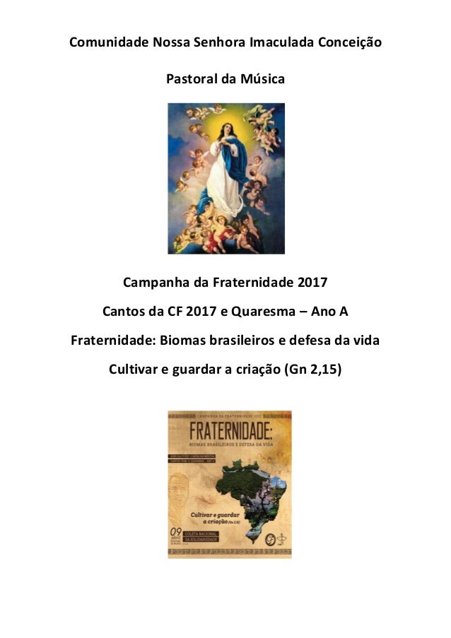 Campanha Da Fraternidade 2017 Texto Base Pdf Sugestoes De Cantos Para O Tempo Da Quaresma 2017