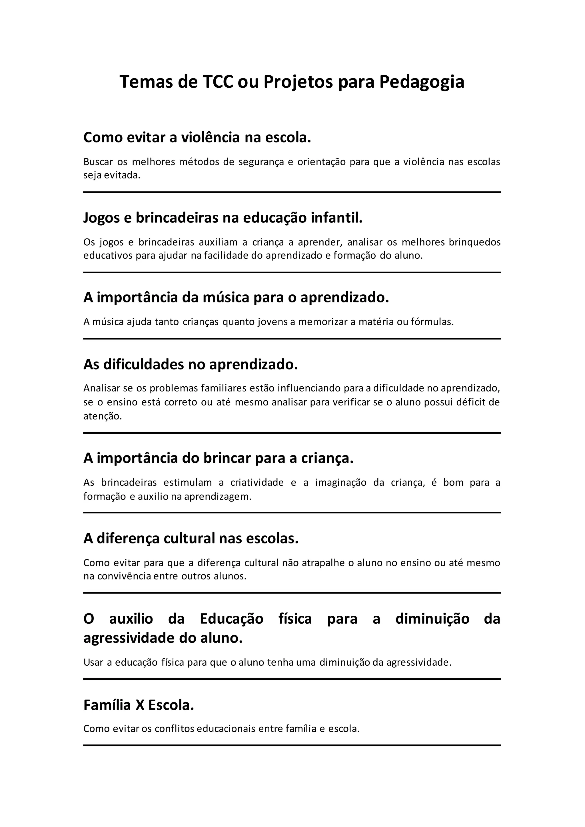 Sugestões de temas para o pré projeto | DOCX