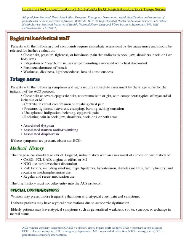 Suggested guidelines for the identification of acs patients by ed