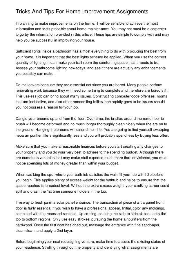 Tricks And Tips For Home Improvement Assignments