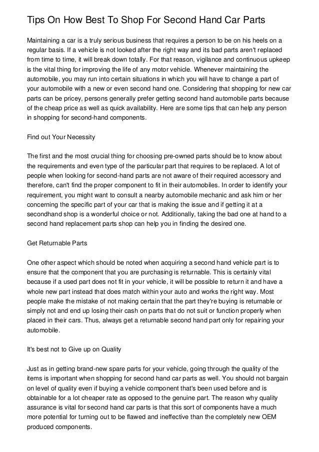 Tips On How Best To Shop For Second Hand Car Parts