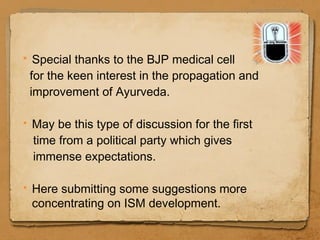 Suggestions to BJP Medical cell