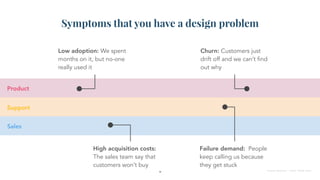 Symptoms that you have a design problem
Low adoption: We spent
months on it, but no-one
really used it
Failure demand: Peo...