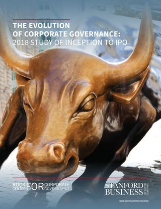 THE EVOLUTION
OF CORPORATE GOVERNANCE:
2018 STUDY OF INCEPTION TO IPO
	 	 WWW.GSB.STANFORD.EDU/CGRI
 