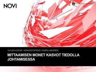 MITTAAMISEN MONET KASVOT TIEDOLLA
JOHTAMISESSA
14.5.2014SUHAT -VERKOSTOPÄIVÄ/ HARRI LAIHONEN
 