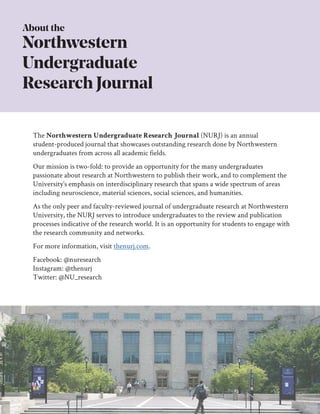 The Northwestern Undergraduate Research Journal (NURJ) is an annual
student-produced journal that showcases outstanding re...