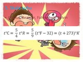 5. Skala suhu Celcius, Reamur, Fahrenheit, Kelvin 