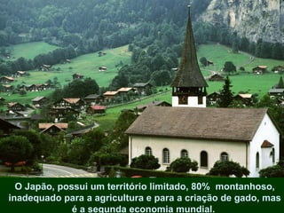 O Japão, possui um território limitado, 80%  montanhoso, inadequado para a agricultura e para a criação de gado, mas é a segunda economia mundial.  