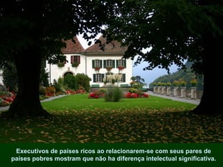 Executivos de países ricos ao relacionarem-se com seus pares de
países pobres mostram que não ha diferença intelectual significativa.

 