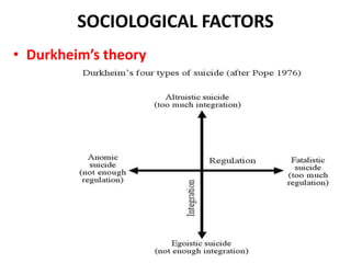 SOCIOLOGICAL FACTORS
• Durkheim’s theory
 