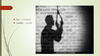  Sui – of oneself
 Caedes - murder
 