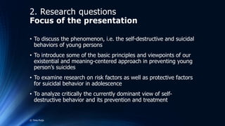 Self-Destructive Behavior and Suicide Prevention in Adolescence | PDF