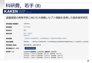 科研費，若手 (B)
7
 