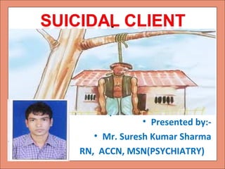 .




          .
                  • Presented by:-
       • Mr. Suresh Kumar Sharma
•   RN, ACCN, MSN(PSYCHIATRY)
 