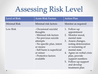 Minor Risk Level Professional Risk Assessment: Suicide and Self Harm Risk | PPTX
