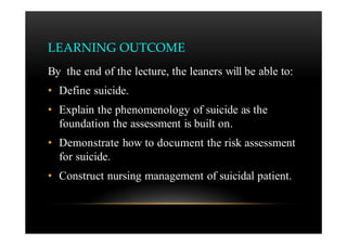 Suicide risk assessment and prevention: nursing management | PDF