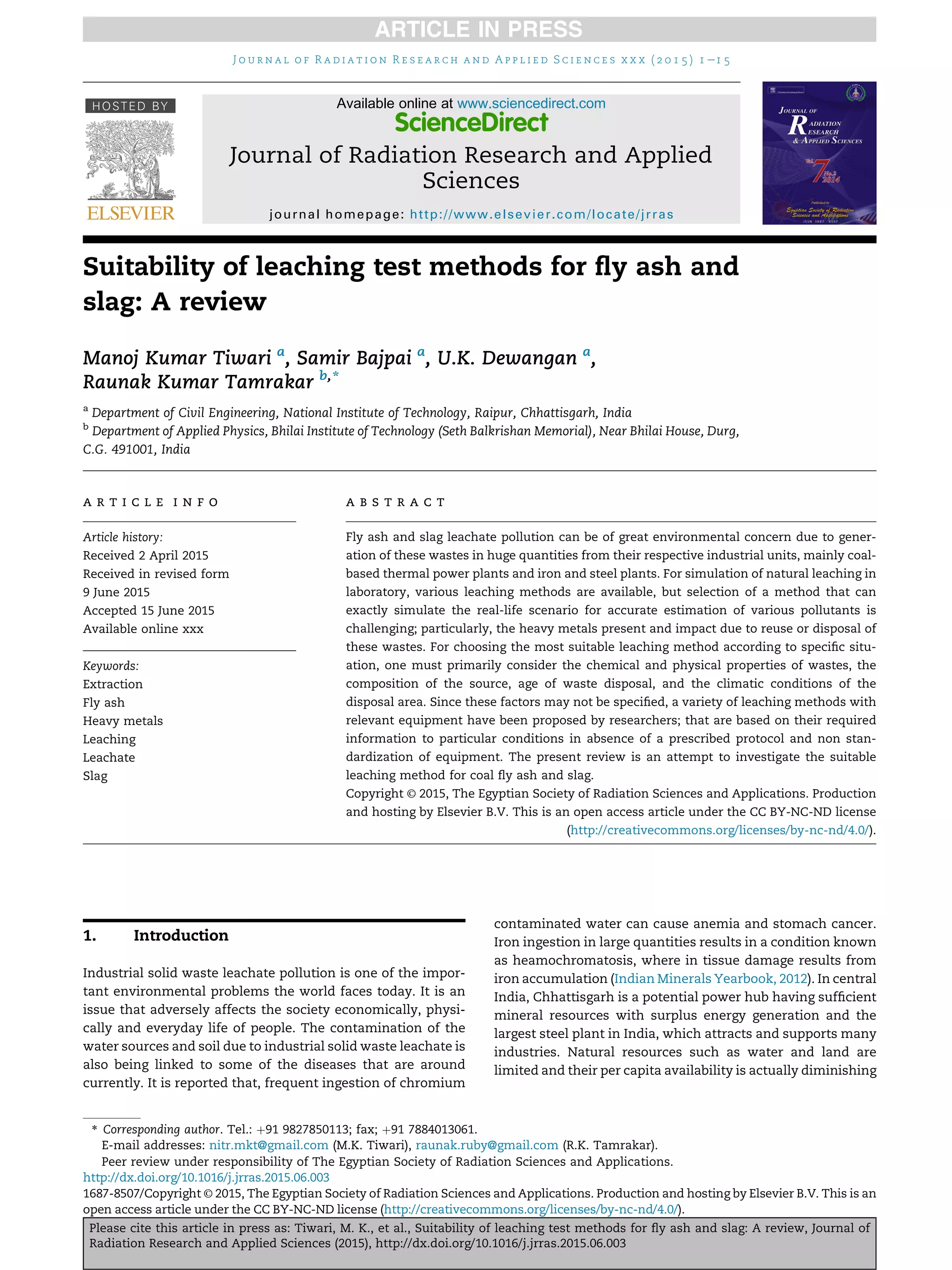 Suitability of leaching test methods for fly ash and slag a review | PDF
