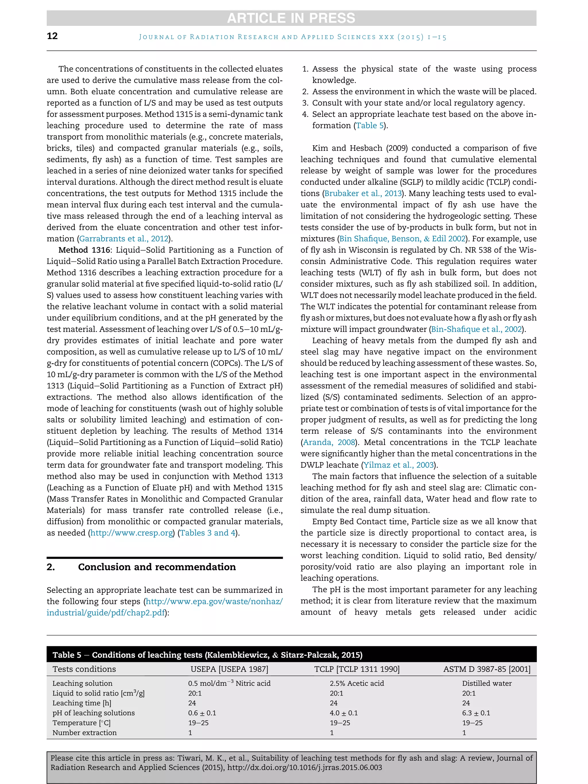 Suitability of leaching test methods for fly ash and slag a review | PDF
