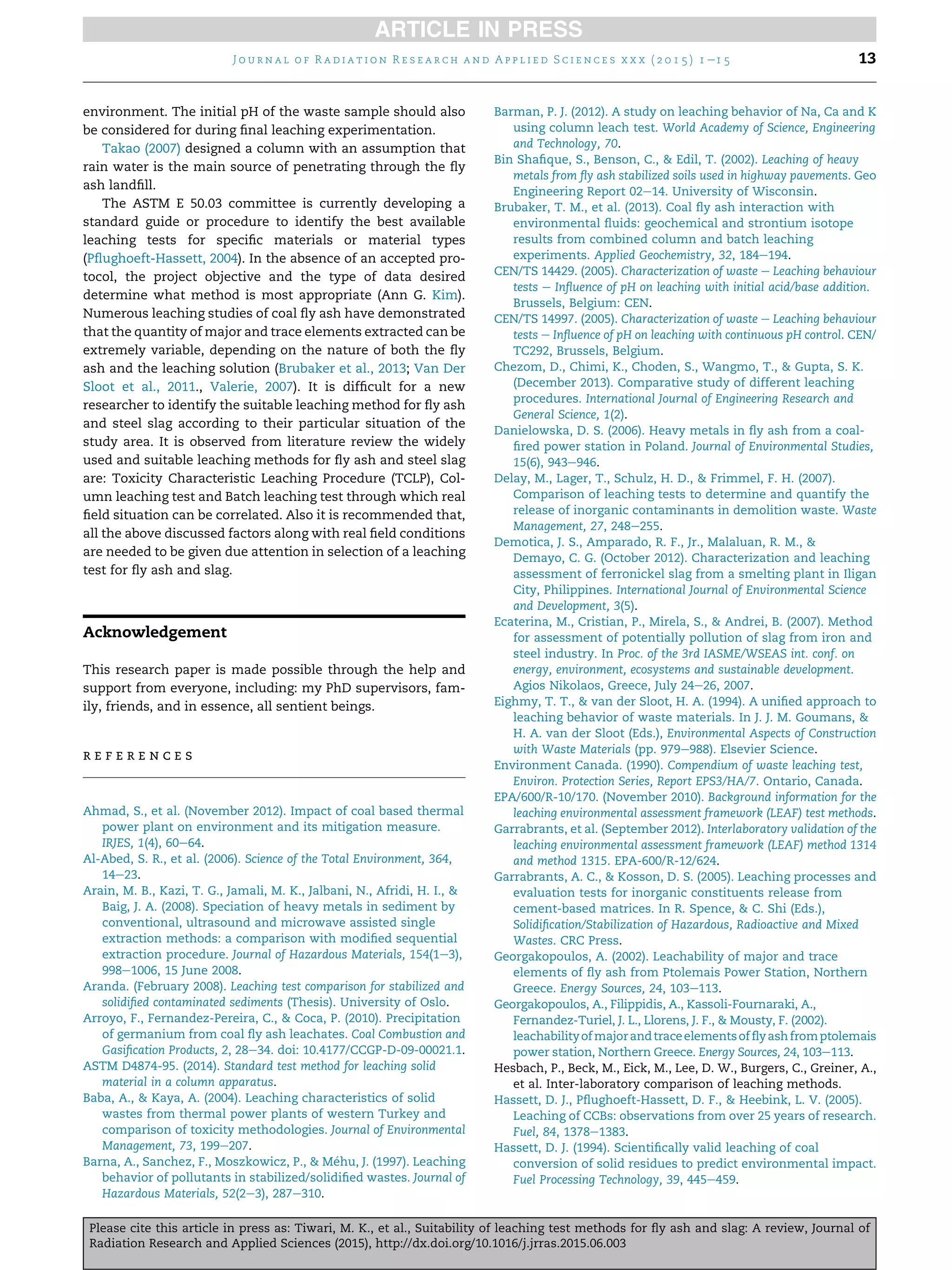 Suitability of leaching test methods for fly ash and slag a review | PDF