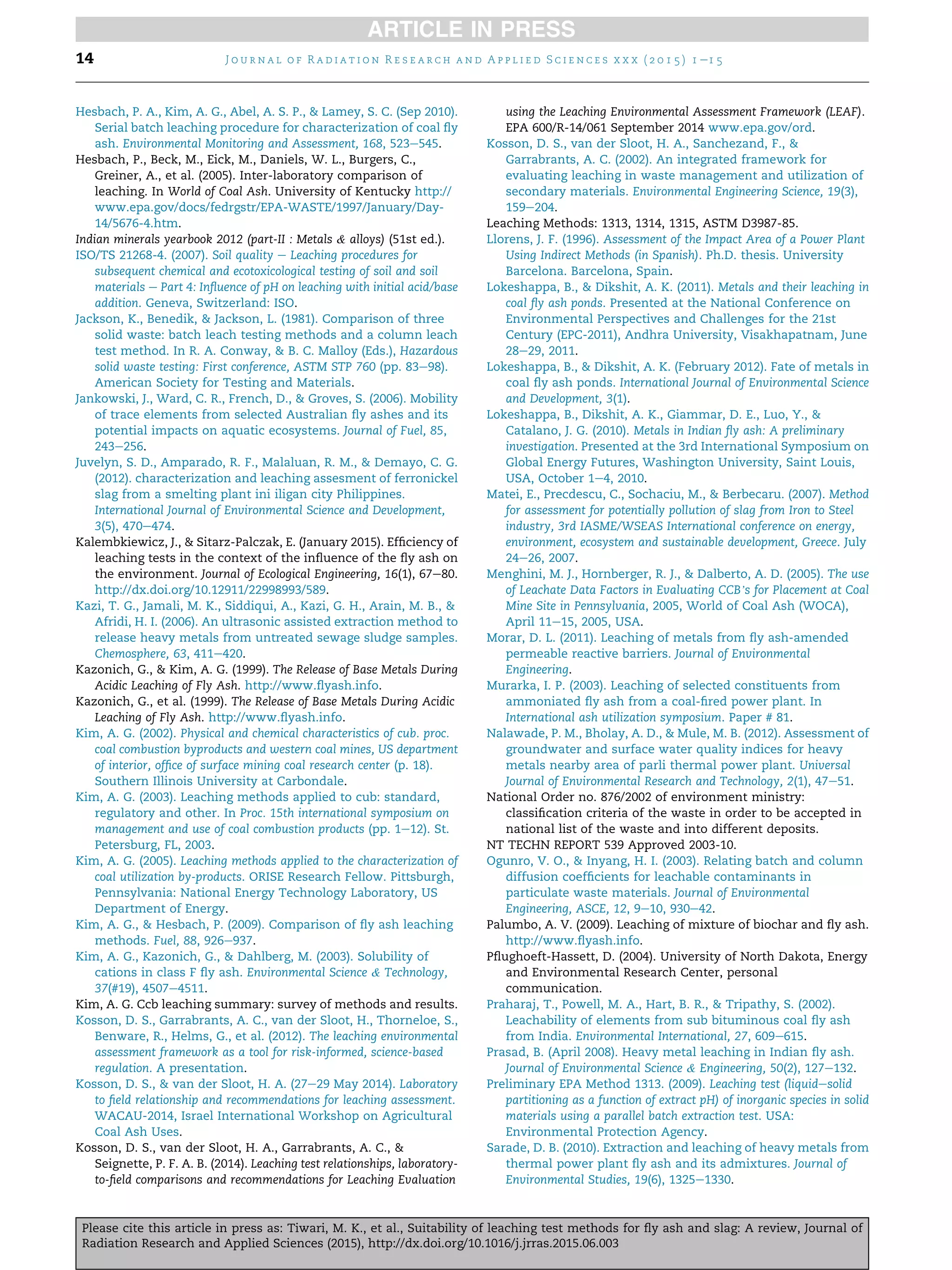 Suitability of leaching test methods for fly ash and slag a review | PDF