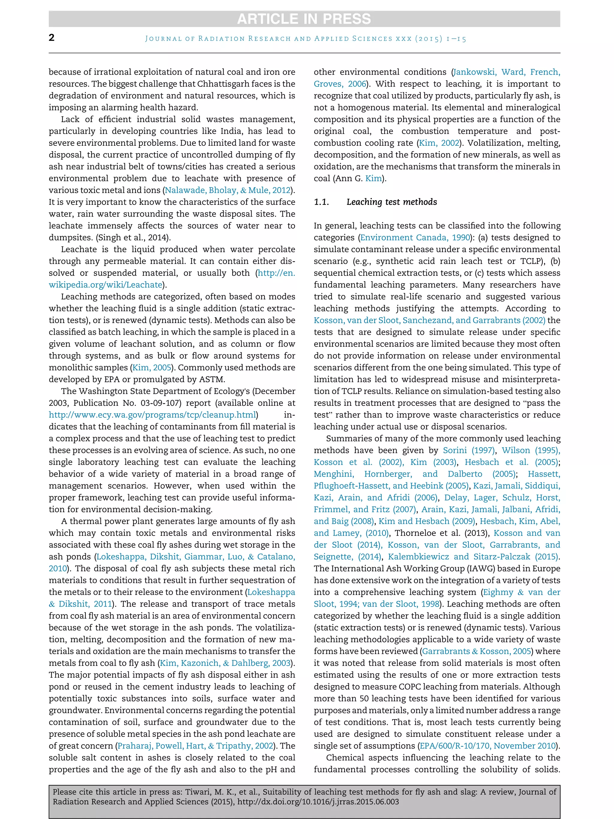 Suitability of leaching test methods for fly ash and slag a review | PDF