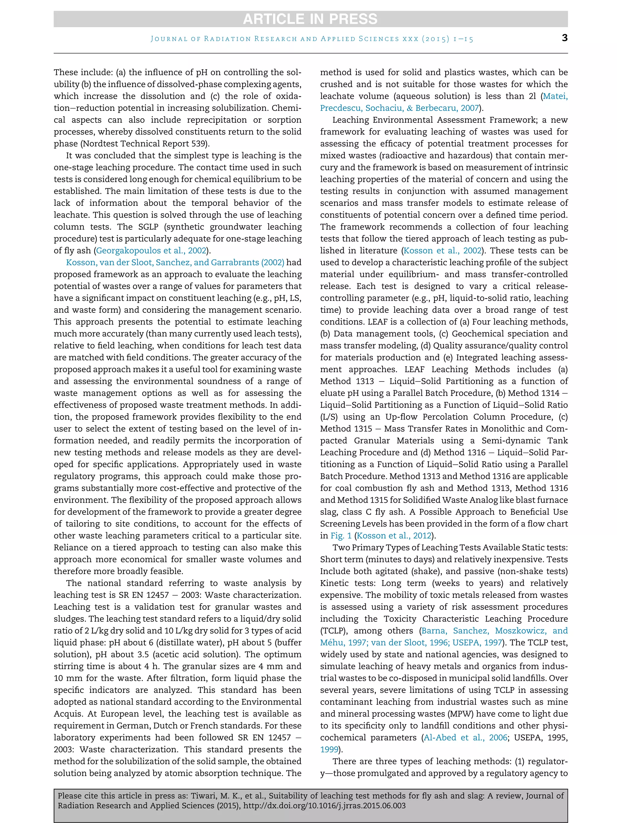 Suitability of leaching test methods for fly ash and slag a review | PDF