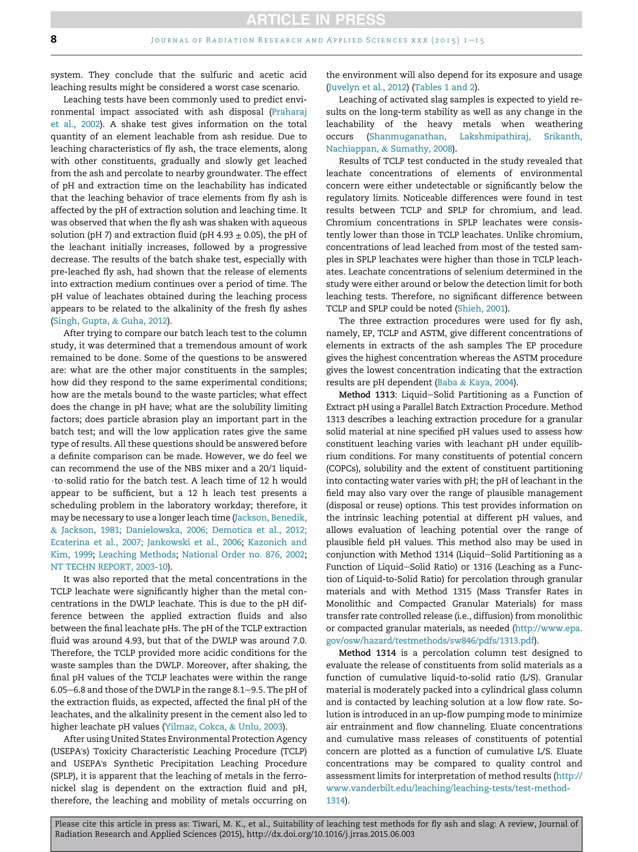 Suitability of leaching test methods for fly ash and slag a review | PDF
