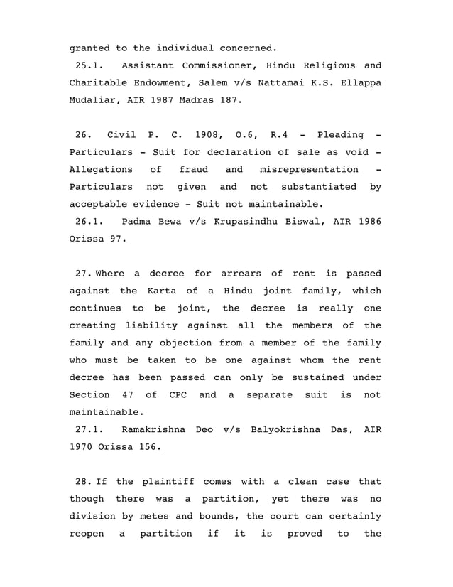 Compilation of Judgments wherein it is held that "Suit is not maintainable"