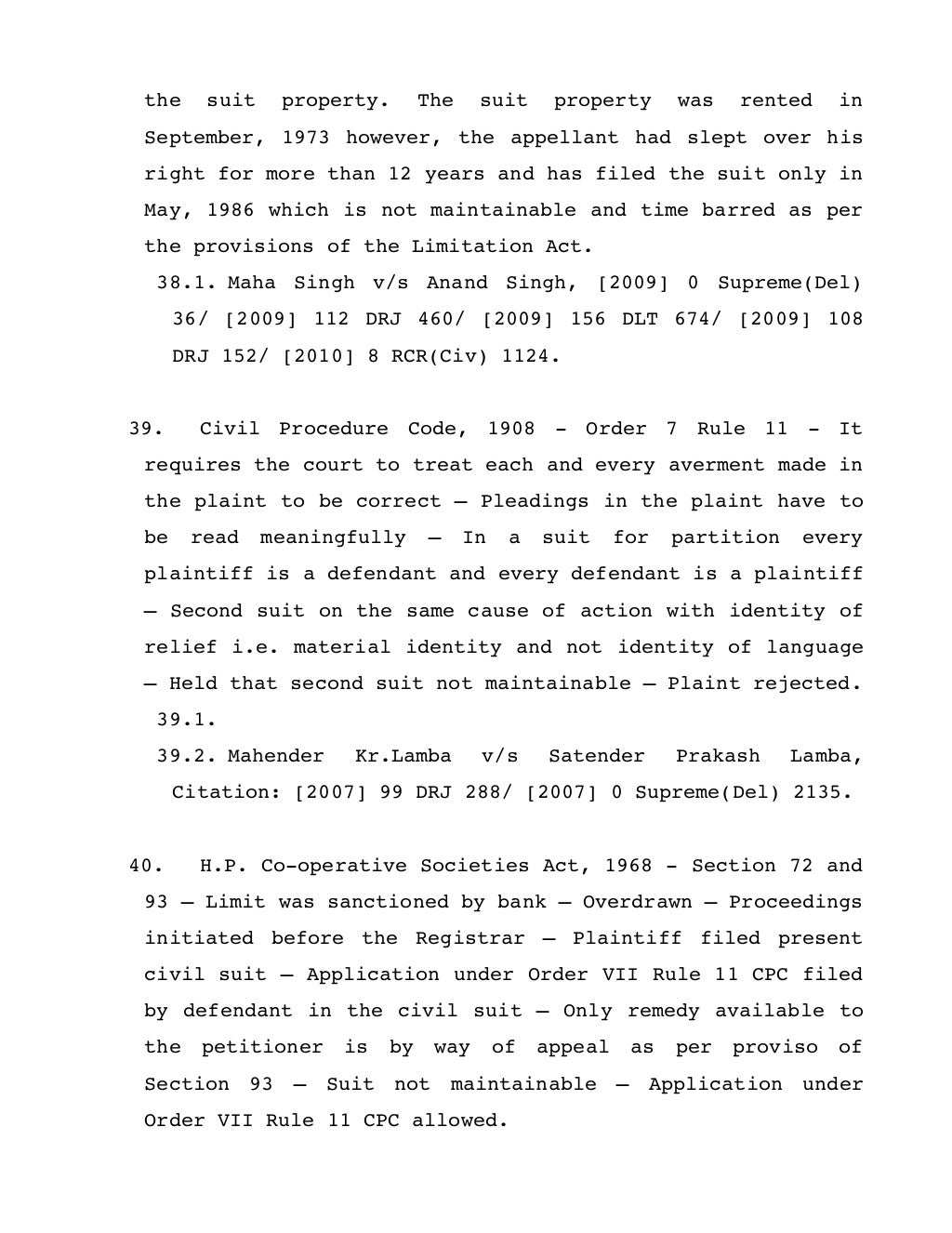 Compilation of Judgments wherein it is held that "Suit is not maintai…