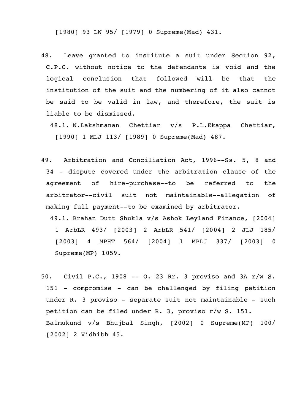 Compilation of Judgments wherein it is held that "Suit is not maintai…