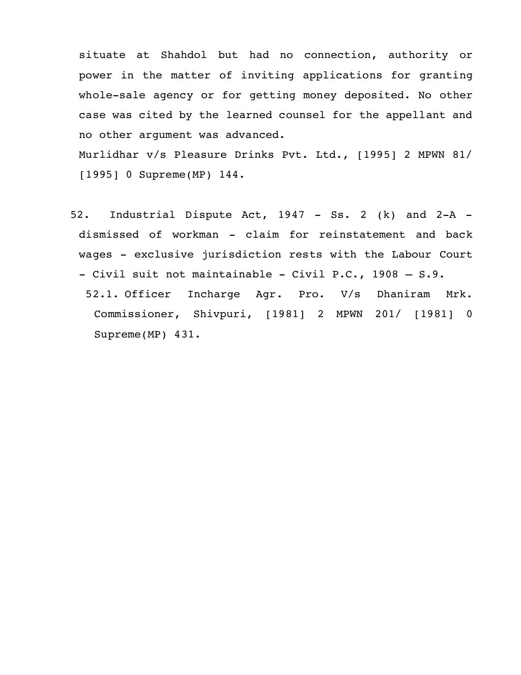 Compilation of Judgments wherein it is held that "Suit is not maintai…