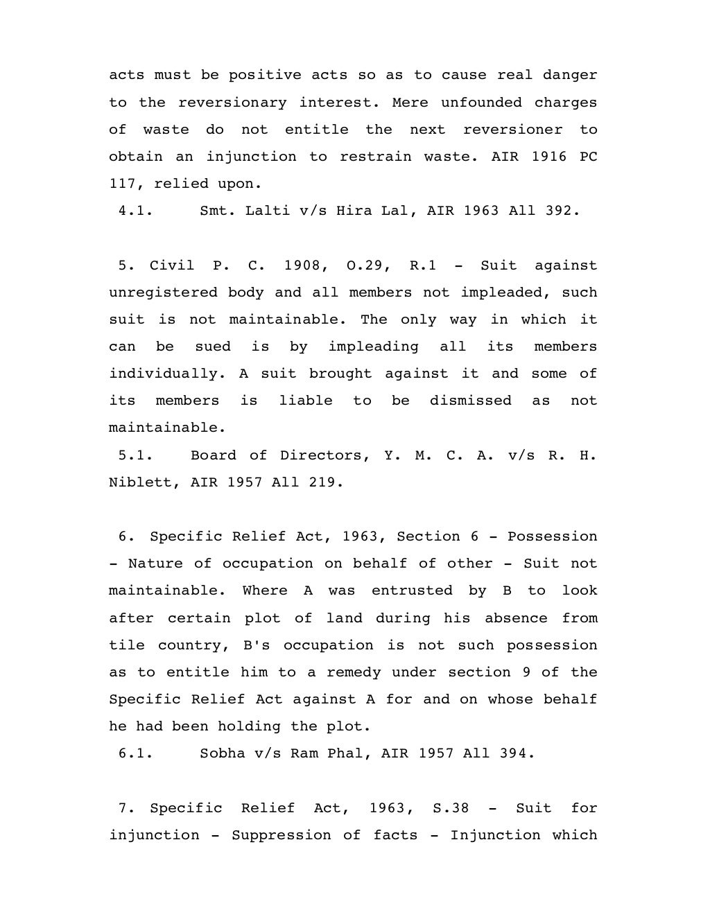 Compilation of Judgments wherein it is held that "Suit is not maintai…