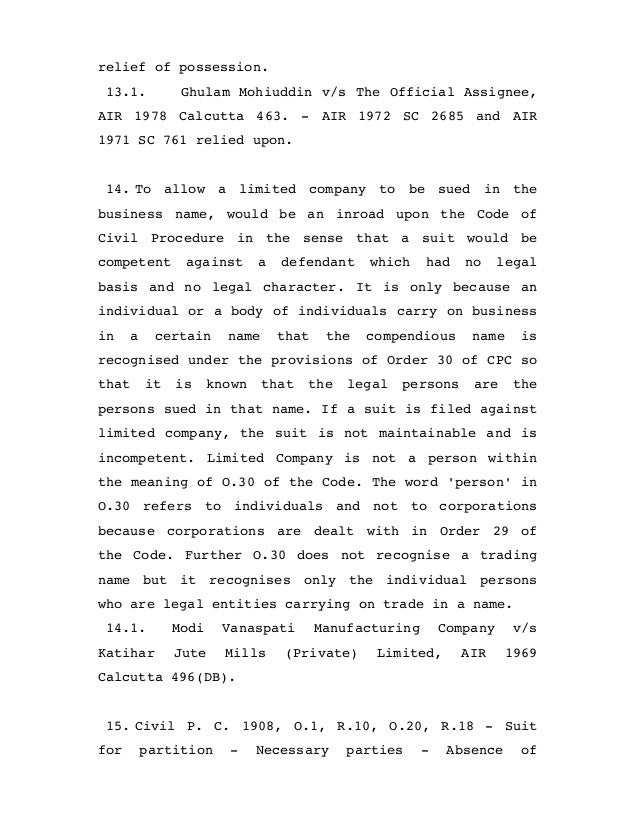 Compilation of Judgments wherein it is held that "Suit not is maintai…