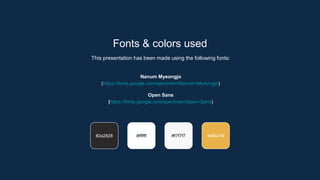 Fonts & colors used
This presentation has been made using the following fonts:
Nanum Myeongjo
(https://fonts.google.com/sp...