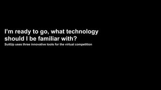 I’m ready to go, what technology
should I be familiar with?
SuitUp uses three innovative tools for the virtual competition
 