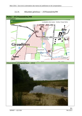 Bilan 2016 - Suivi de la colonisation des mares de substitution et de compensation
21
SEPANT – LGV SEA Mai 2017
2.2.4. Résultats généraux – 37/Fossesèche/M4
Fiche – 37/Fossesèche/M4
Localisation
Observatoire photographique _ 2016
 