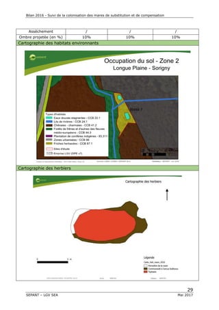 Bilan 2016 - Suivi de la colonisation des mares de substitution et de compensation
29
SEPANT – LGV SEA Mai 2017
Assèchement / / /
Ombre projetée (en %) 10% 10% 10%
Cartographie des habitats environnants
Cartographie des herbiers
 