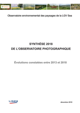 Évolutions constatées entre 2013 et 2018
décembre 2018
Observatoire environnemental des paysages de la LGV Sea
SYNTHÈSE 2018
DE L’OBSERVATOIRE PHOTOGRAPHIQUE
 
