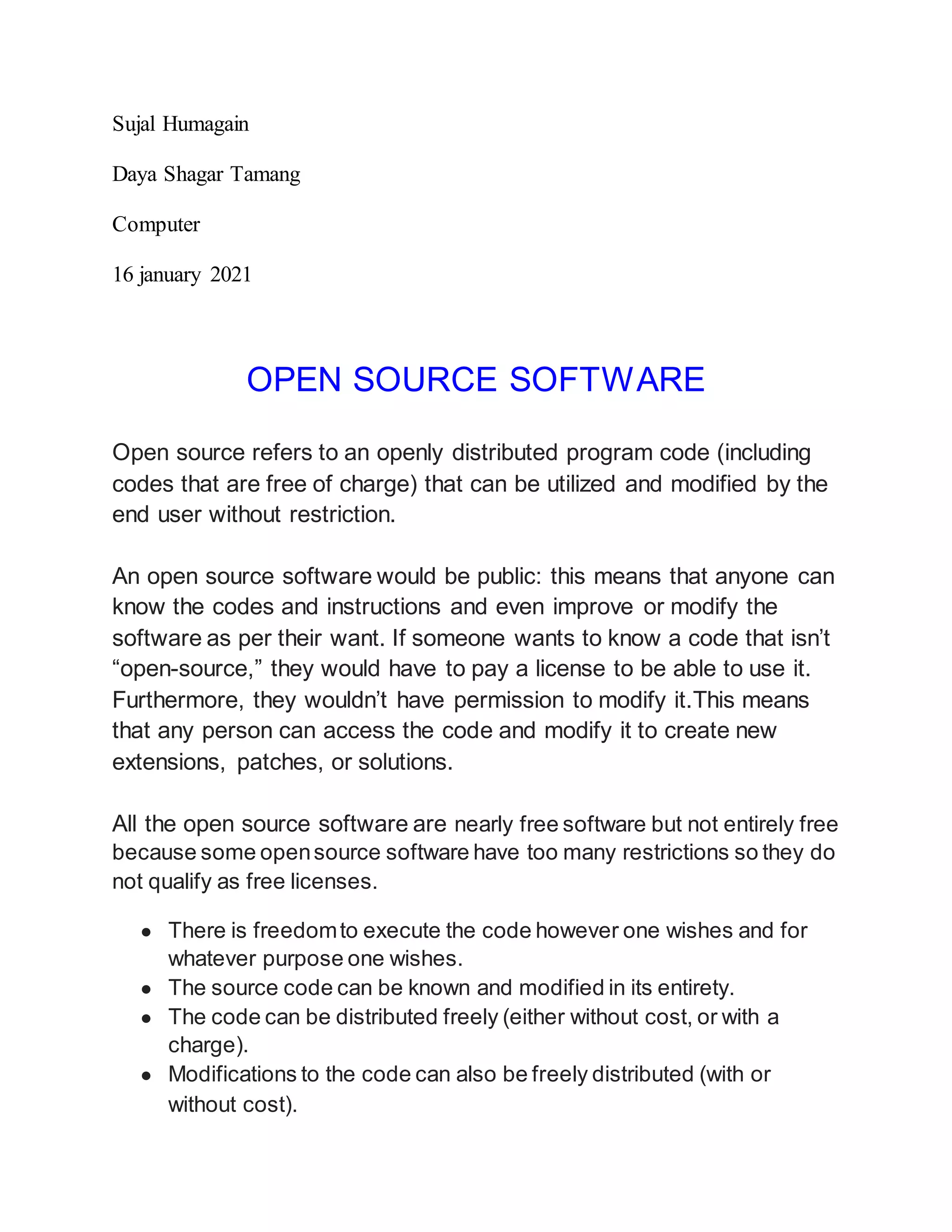 Report writing on Open source software | PDF