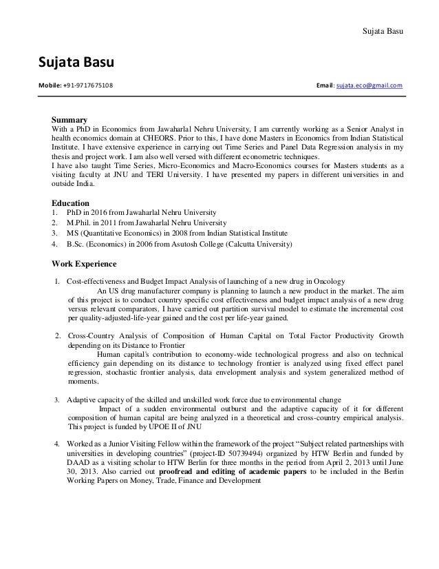 Resume economics phd