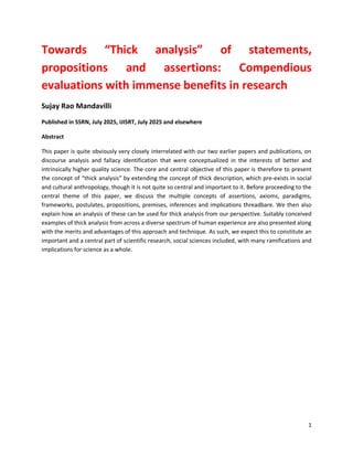 Compendious Papers Sujay Rao Mandavilli Thick analysis of statements, declarations, and ...
