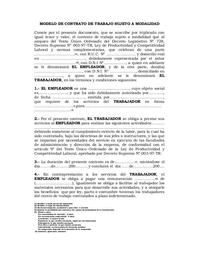 contrato de trabajo sujeto modalidad formato formato de monografia en word
