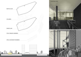 WAFFLE SLAB
COLUMNS
GRADE SLAB
STEEL PRIMARY MEMBERS
STEEL SECONDARY MEMBERS
TICKETING LEVEL
VIEW TO LOWER LEVEL
 